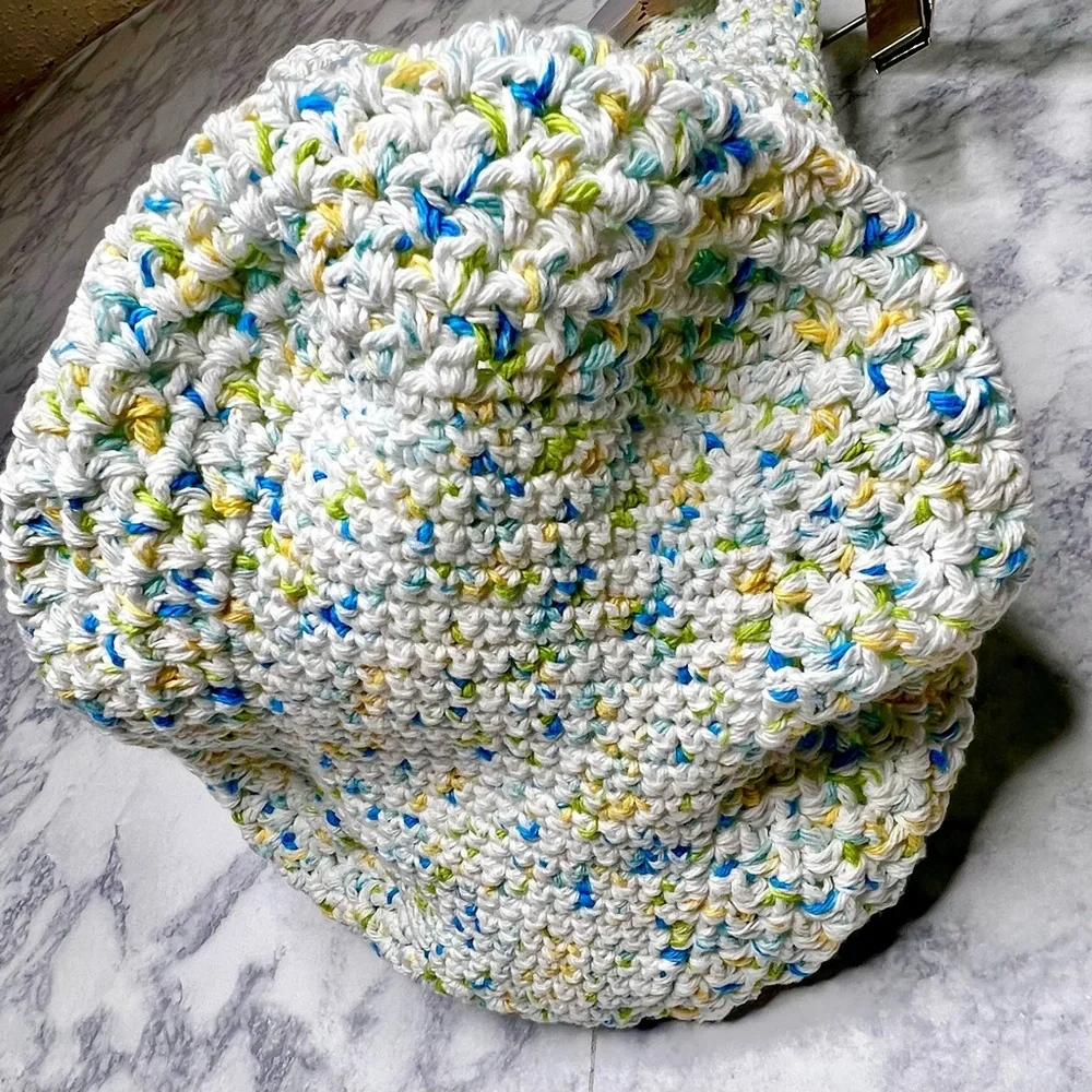 Handmade Crochet Market Beach Eco Friendly 100% Cotton Tote Bag PinkRainCloud